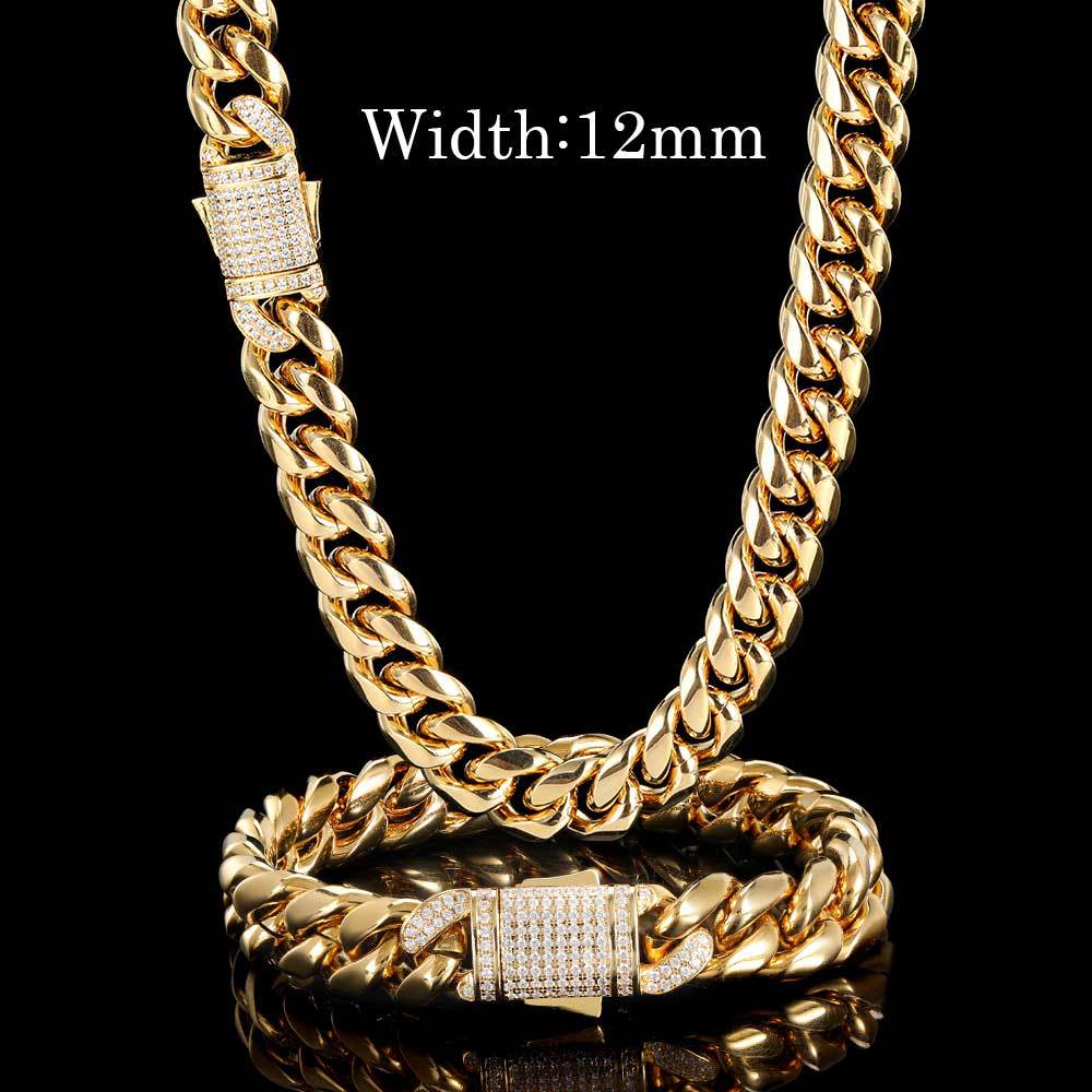 Hip Hop Spring Clasp Stainless Steel Cuban Chain Necklace Titanium Steel Jewelry